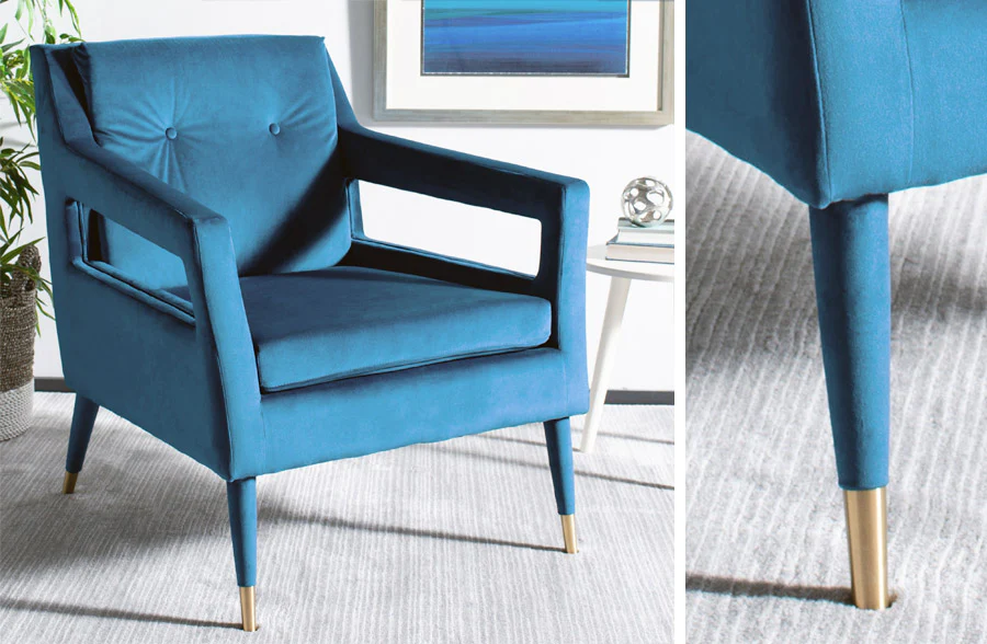 Blue Velvet Upholstered Tufted Armchair