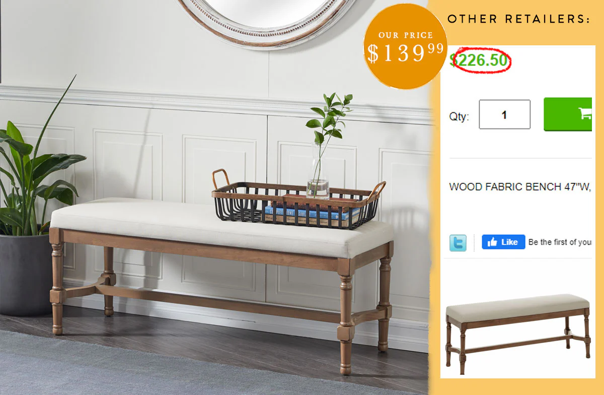 Wooden Cushioned Farmhouse Bench