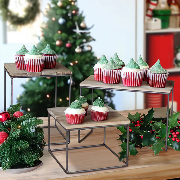 Utilitarian Wood and Metal Display Risers, Set of 3