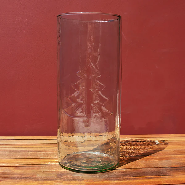 Embossed Christmas Tree Glass Candle Holder