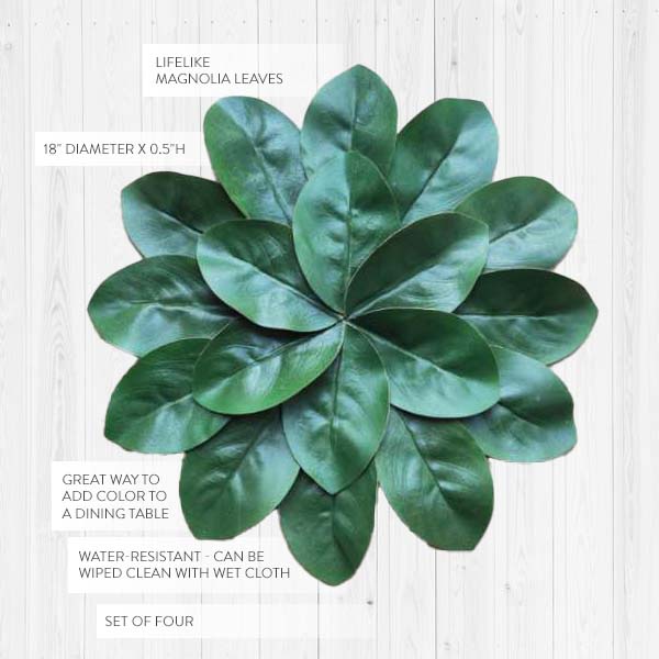 Lifelike Magnolia Leaf Plate Chargers, Set of 4