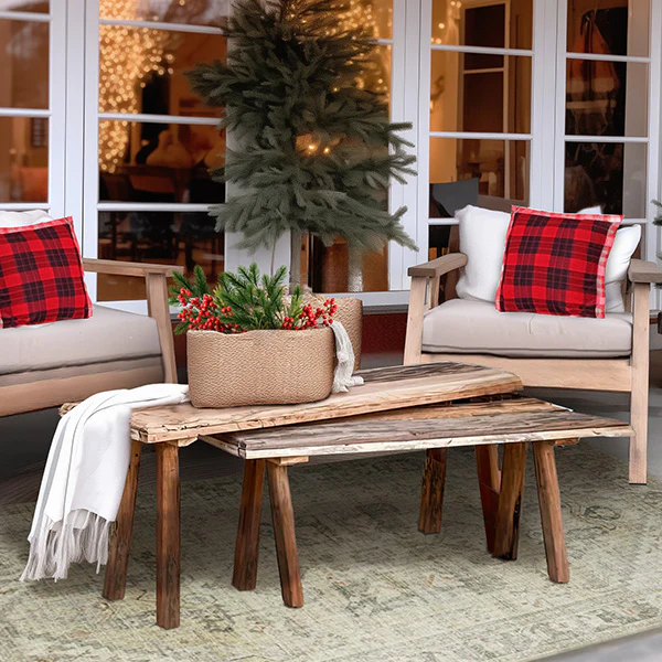 Recycled Wood Accent Table, Set of 2