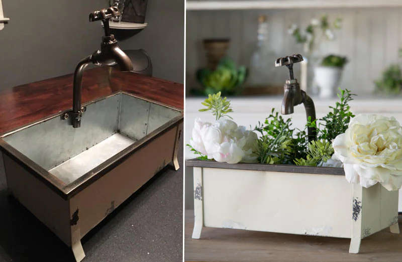 Rustic Metal Faucet Planter