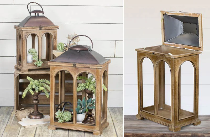 Rustic Wood Lanterns  Set of 2