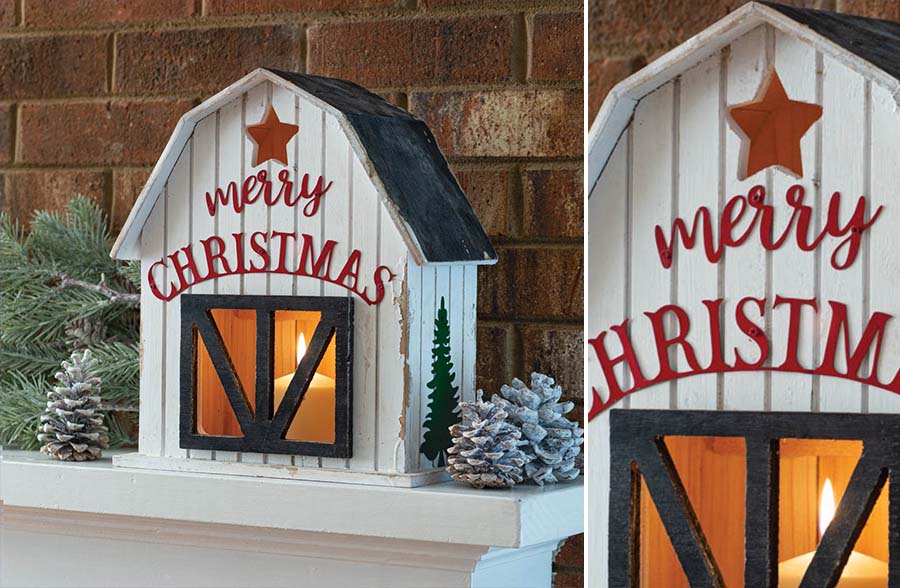 Distressed Wood Christmas Barn Lantern