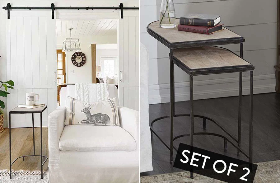 Distressed Wood and Metal Nesting Side Tables, Set of 2