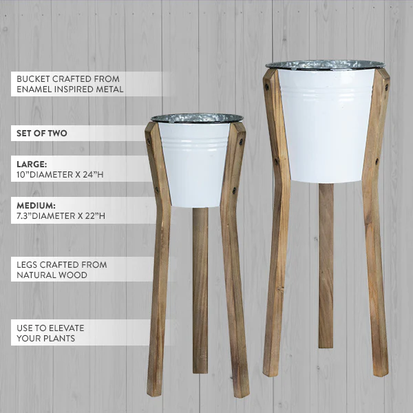 Standing Enamel Planter Buckets, Set of 2