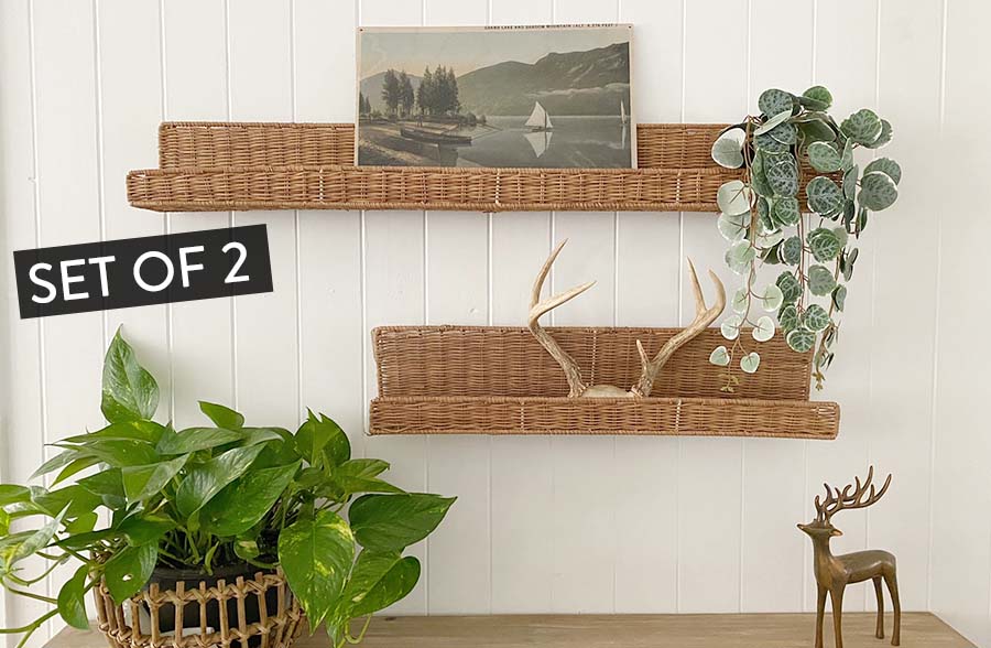 Woven Rattan Floating Shelves, Set of 2