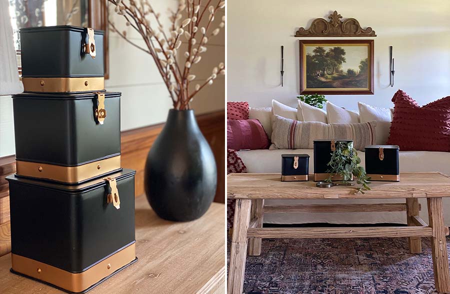 Copper Trim Storage Trunks, Set of 3