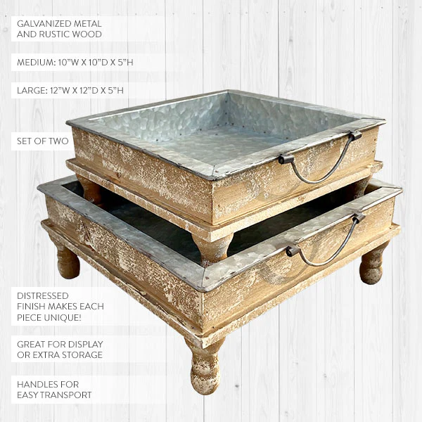 Galvanized Standing Metal Farmhouse Trays, Set of 2