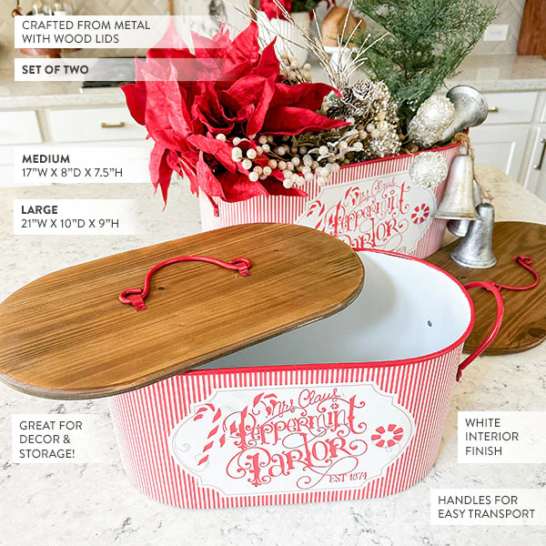 Peppermint Parlor Lidded Containers, Set of 2