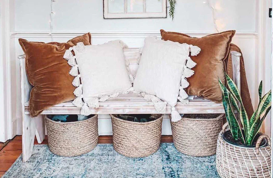 HUGE Distressed Whitewashed Wooden Bench