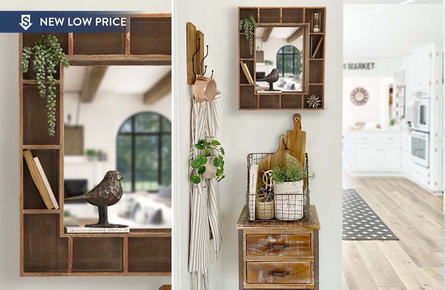 24 x 29 Inch Wood Cubbie Wall Mirror