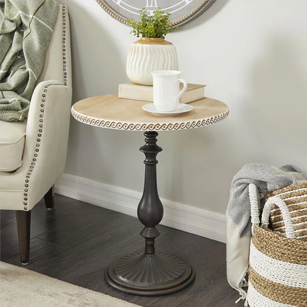 Brown Metal Round Farmhouse Accent Table