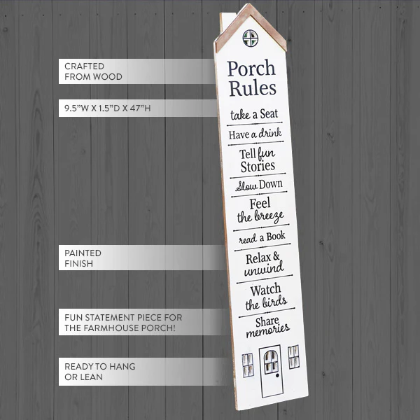 Porch Rules Sign | Farmhouse Cottage