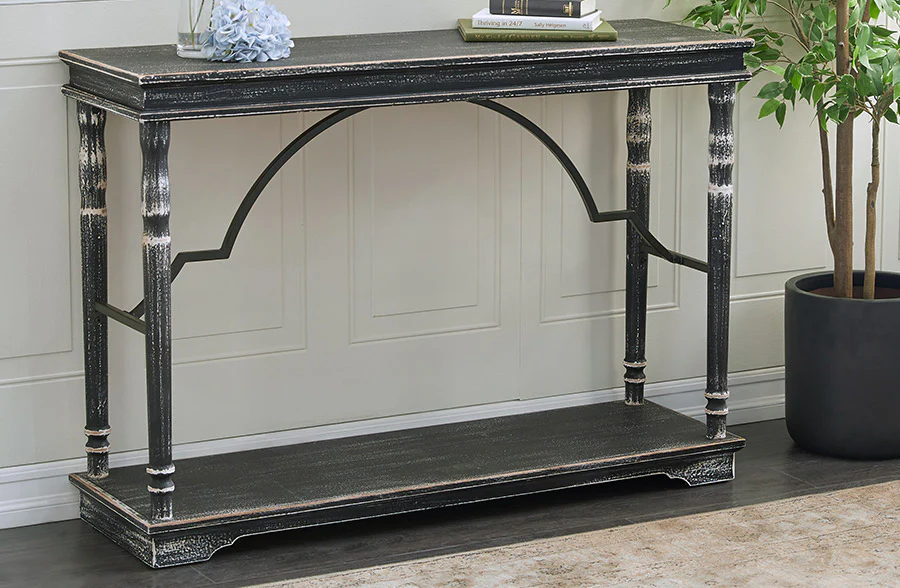 Distressed Black Wooden Console Table