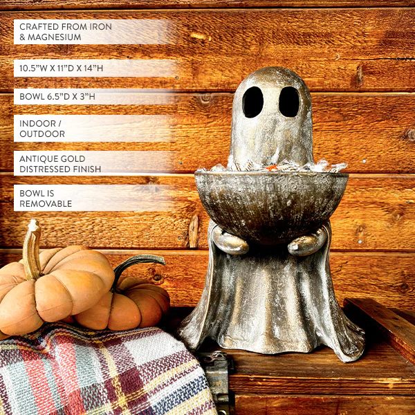 Antique Distressed Gold Finish Standing Ghost with Bowl