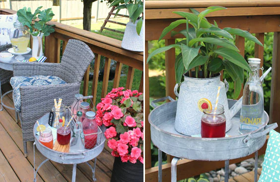 LARGE Galvanized Round Tray Tables  Set of 2