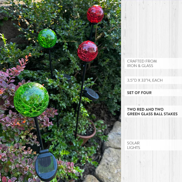 Multi-Color Solar LED Crackle Globe Yard Stakes, Set of 4