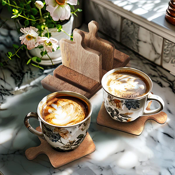 Cutting Board Coaster Set with Caddy