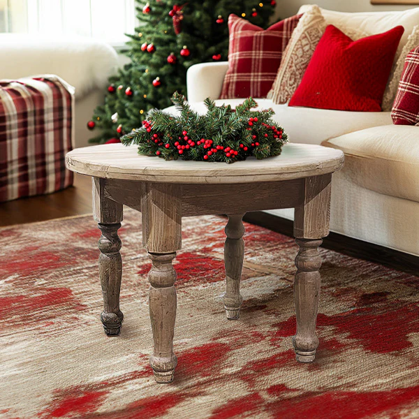 Distressed Wood Round Side Table