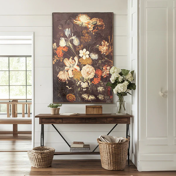 Wood Framed Floral Print Wall Decor