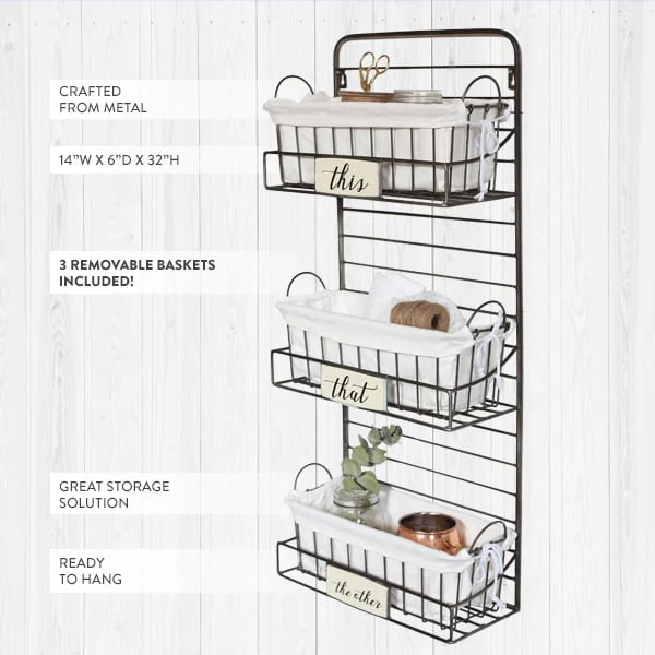 Wall Rack Organizer with 3 Baskets