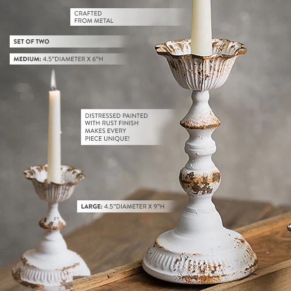 Rusted Patina Metal Candle Holders, Set of 2
