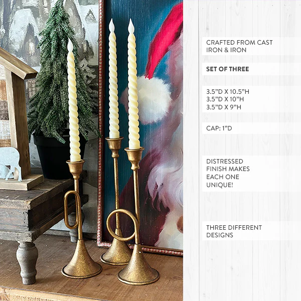 Trumpet Taper Iron Candle Stands, Set of 3