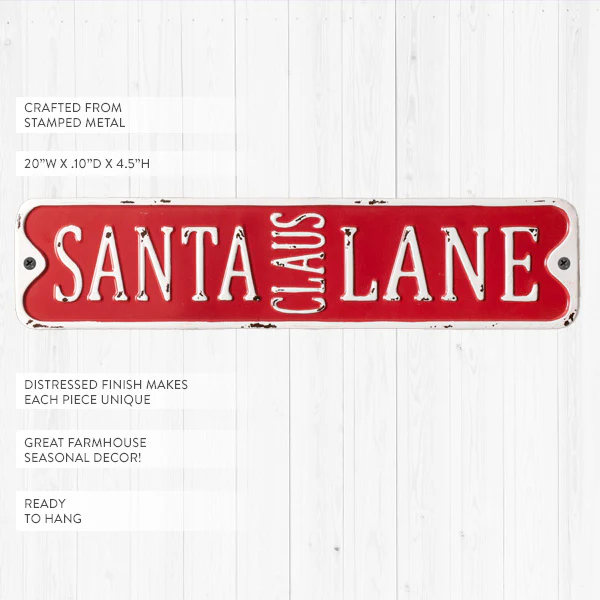 Santa Claus Lane Vintage Metal Street Sign