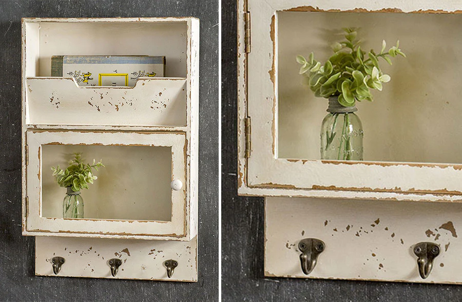 Chippy White Cabinet with Hooks