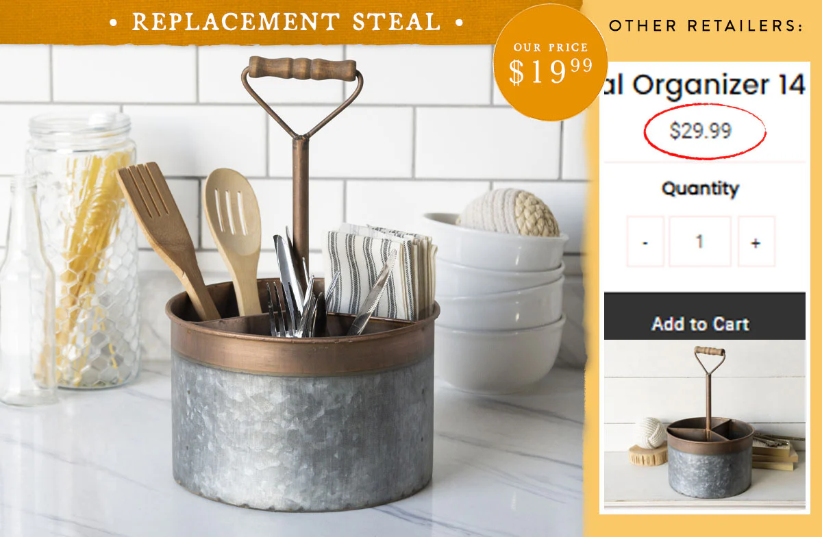 Galvanized Metal and Copper Caddy with Handle