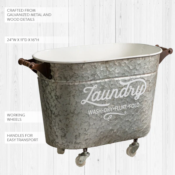 Galvanized Metal Rolling Laundry Bin