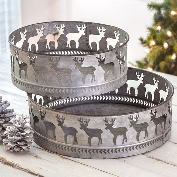 Galvanized Metal Cutout Reindeer Feed Troughs, Set of 2