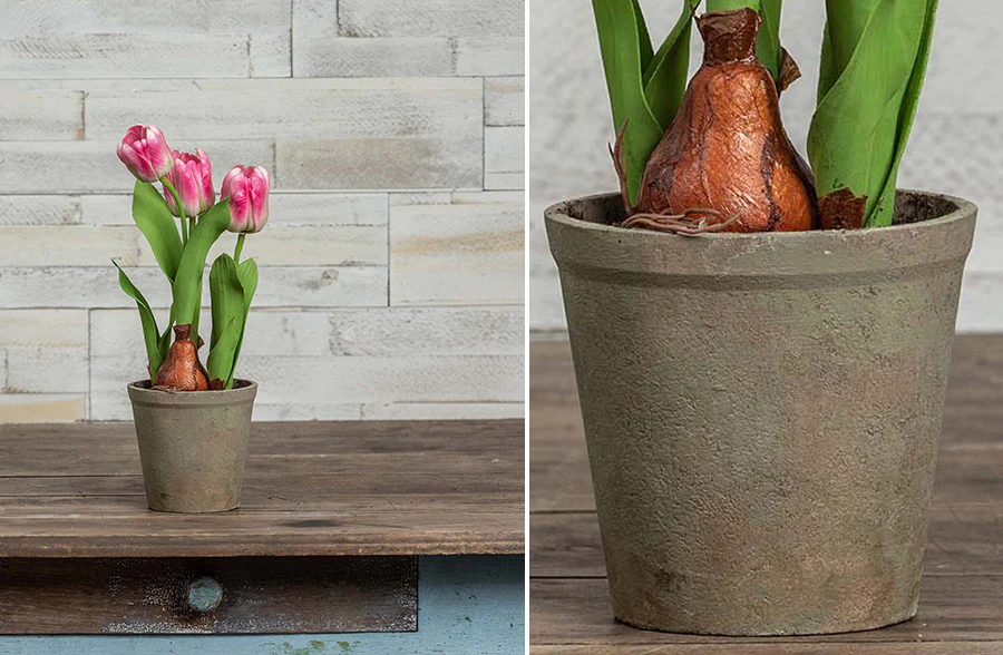 Lifelike Potted Pink Tulips
