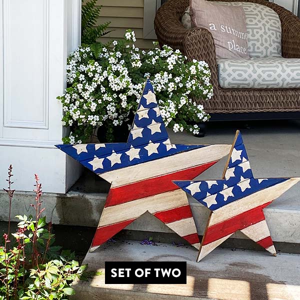 Large Patriotic Wooden Stars, Set of 2