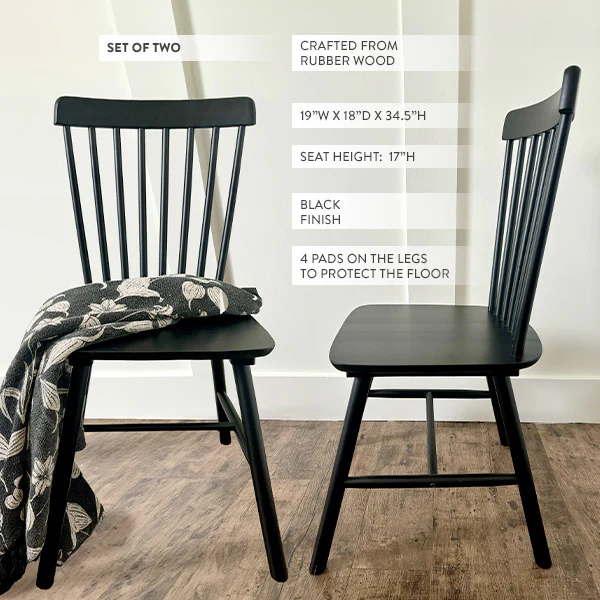 Black Spindle Back Dining Chairs, Set of 2