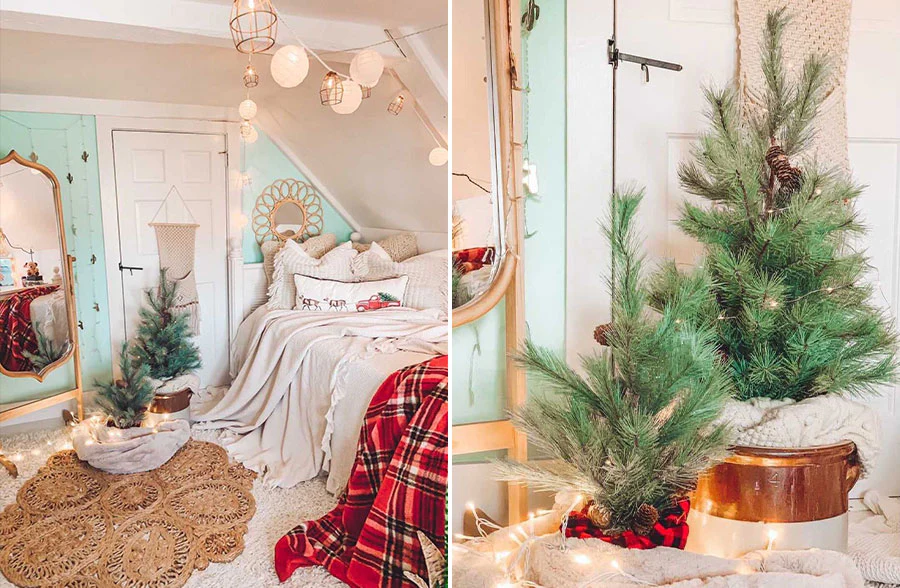 Large Shimmering Evergreen Trees With Pine Cones, Pick Your Size