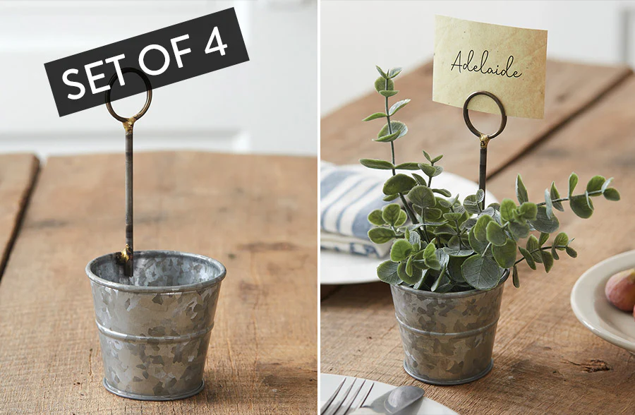 Metal Pail Place Card Holder, Set of 4