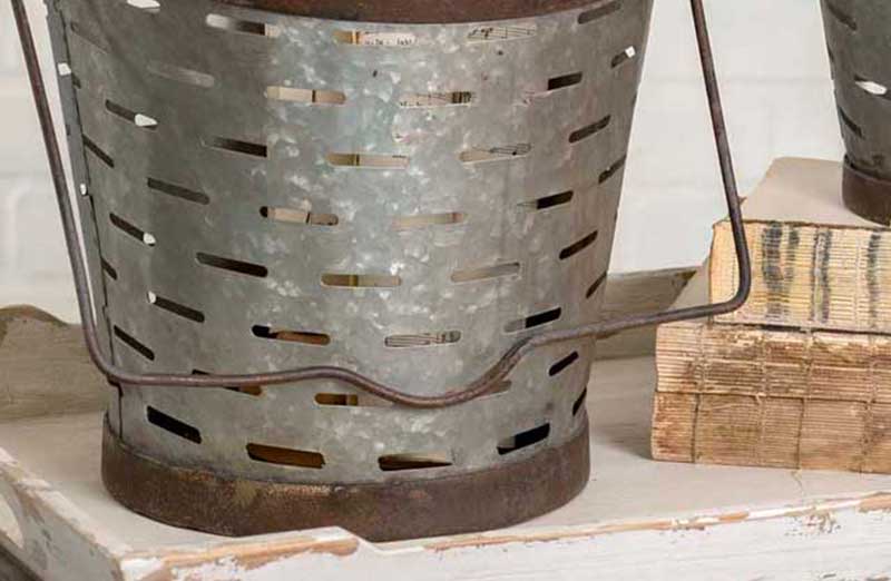 Distressed Metal Olive Buckets  Set of 2