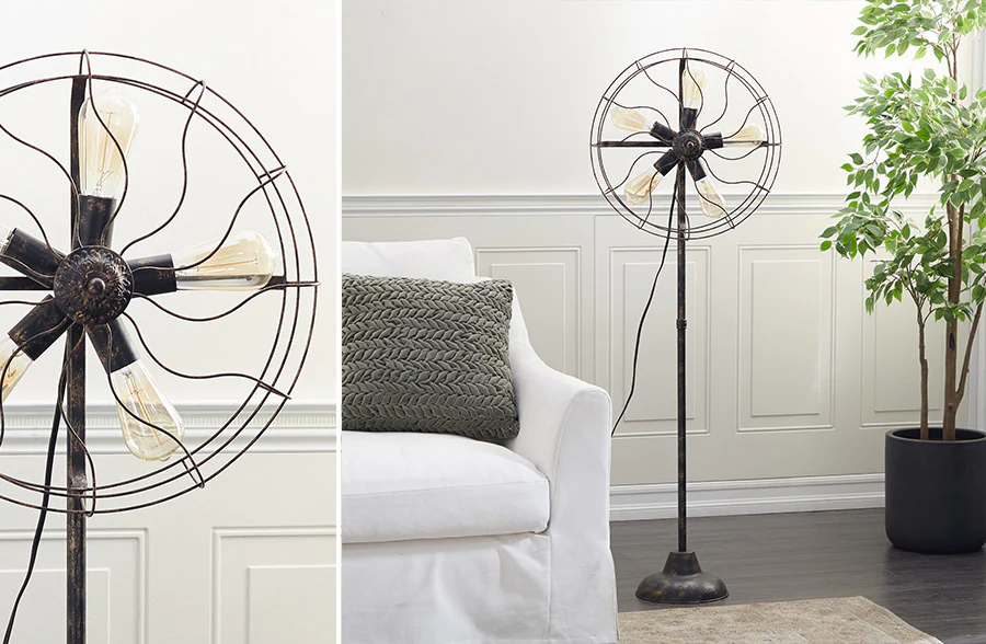 55 Inch Tall Vintage Inspired Fan Floor Lamp