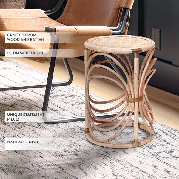 Round Rattan Side Table | Mid Century Modern | Accent Table