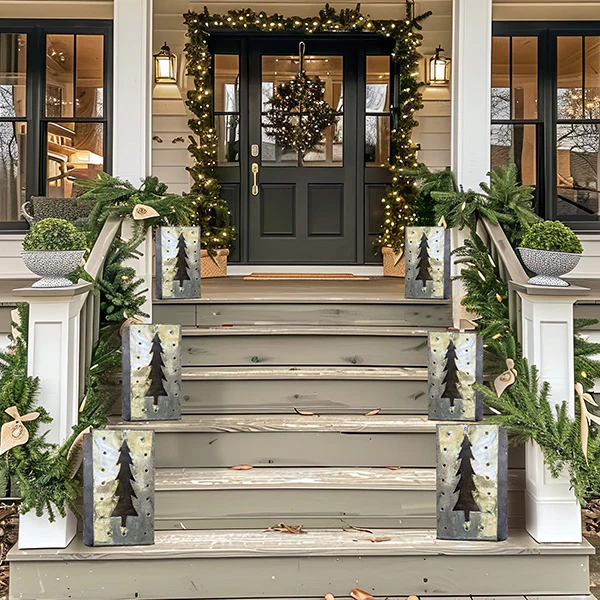 Hand-pressed Tin Bag Christmas Tree Luminary, Set of 6