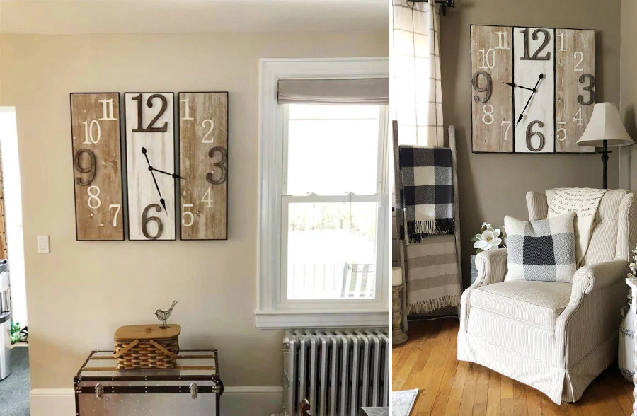 Three Panel Wooden Wall Clock