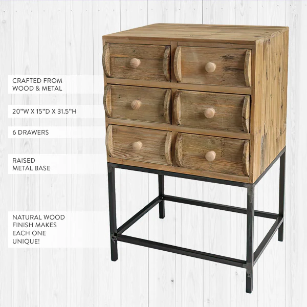 Natural Wood Cabinet with Six Drawers