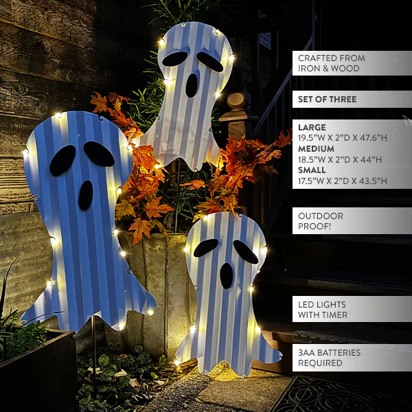 Light Up Metal Ghost Outdoor Yard Decoration, Set of Three