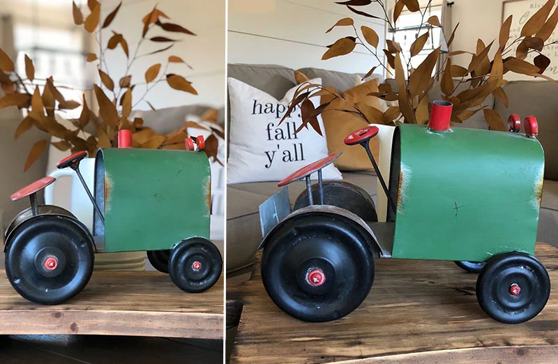 Red and Green Metal Tractor Decor