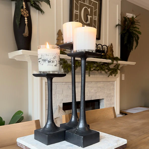 Tapered Black Metal Pillar Candle Holders, Set of 3
