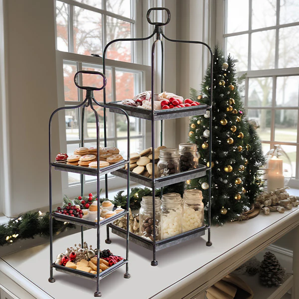 Tall Metal Display Stands with Galvanized Trays, Set of 2