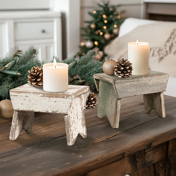 Vintage Inspired Distressed Wooden Milking Stool, Choose Your Color